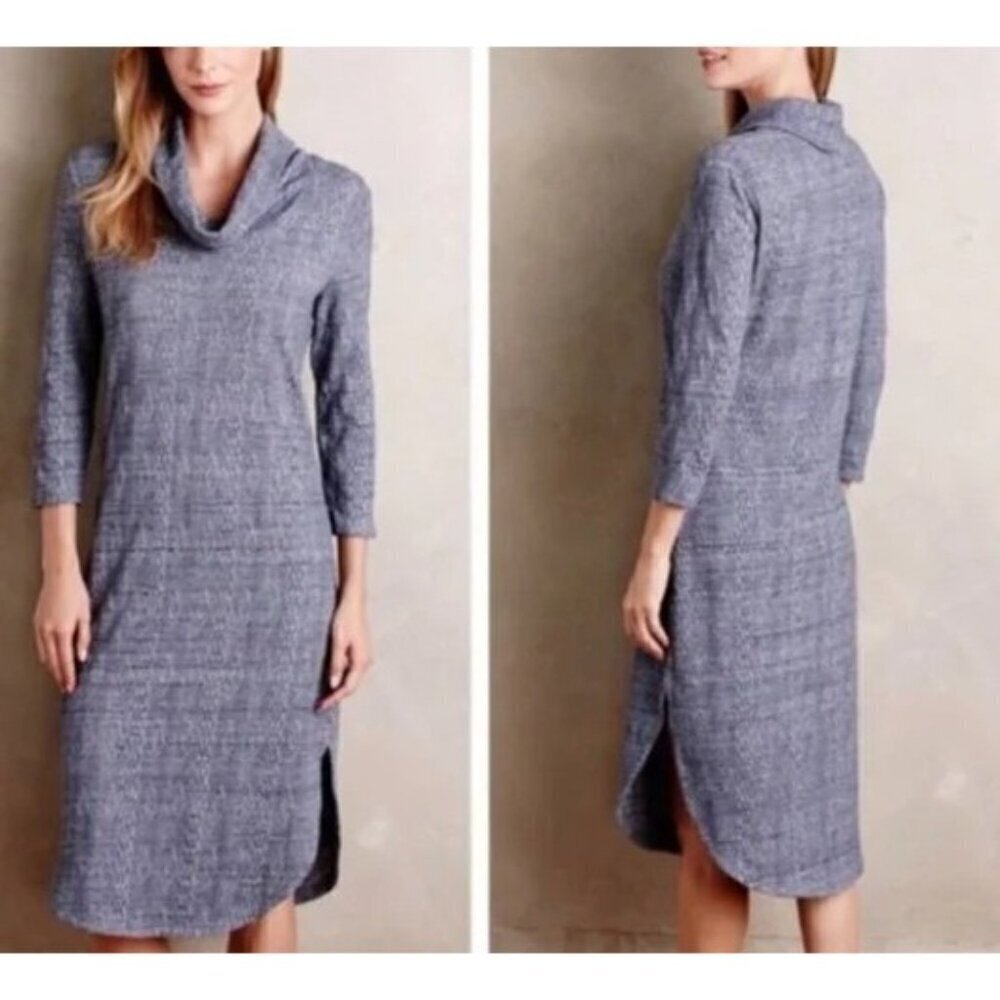Anthropologie Saturday Sunday Sweater Dress Womens Large Blue Cowl Neck Textured